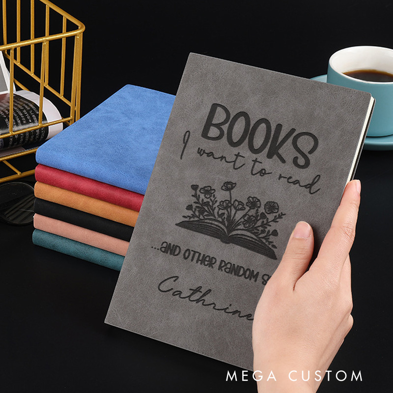 Personalized Books I Want to Read Journal Leather Book Flower Notebook with Name Reading Journal for Book Lover Gift Bookish Gift Librarian Gift