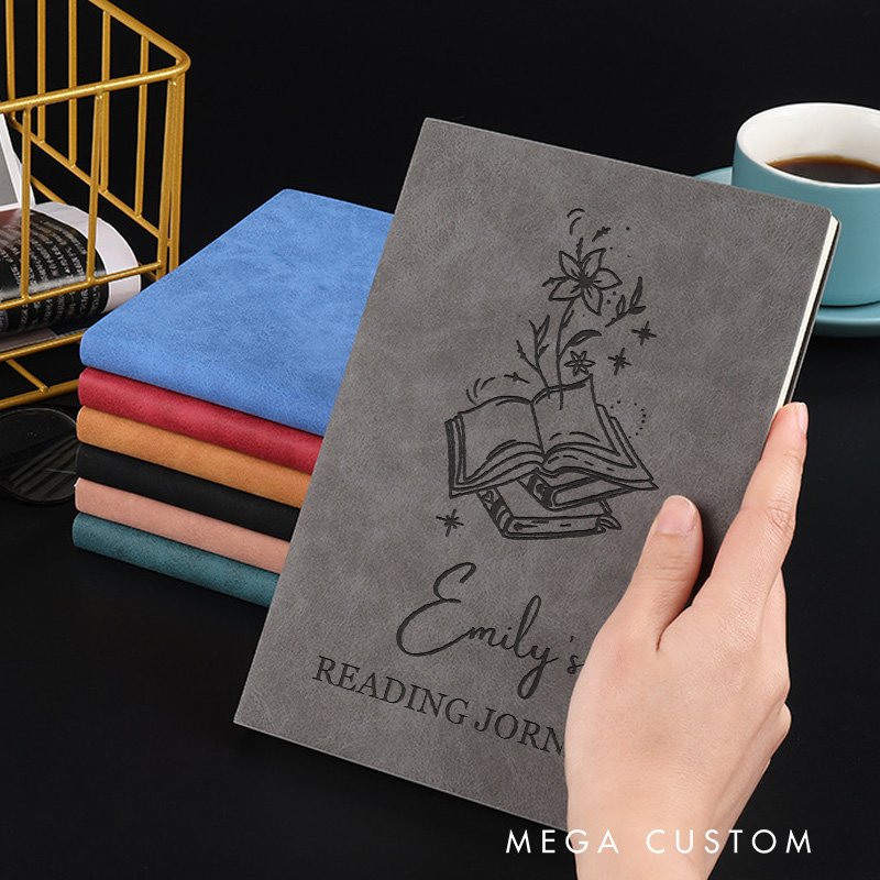 Personalized Leather Reading Journal Engraved Book Flower Reading Notebooks Bookish Journals for Librarian Gift Book Lover Gift