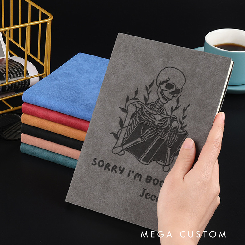 Personalized Sorry I am Booked Journal Leather Reading Skeleton Notebook For Book Readers for Book Lover Gift Librarian Gift Readers Gift
