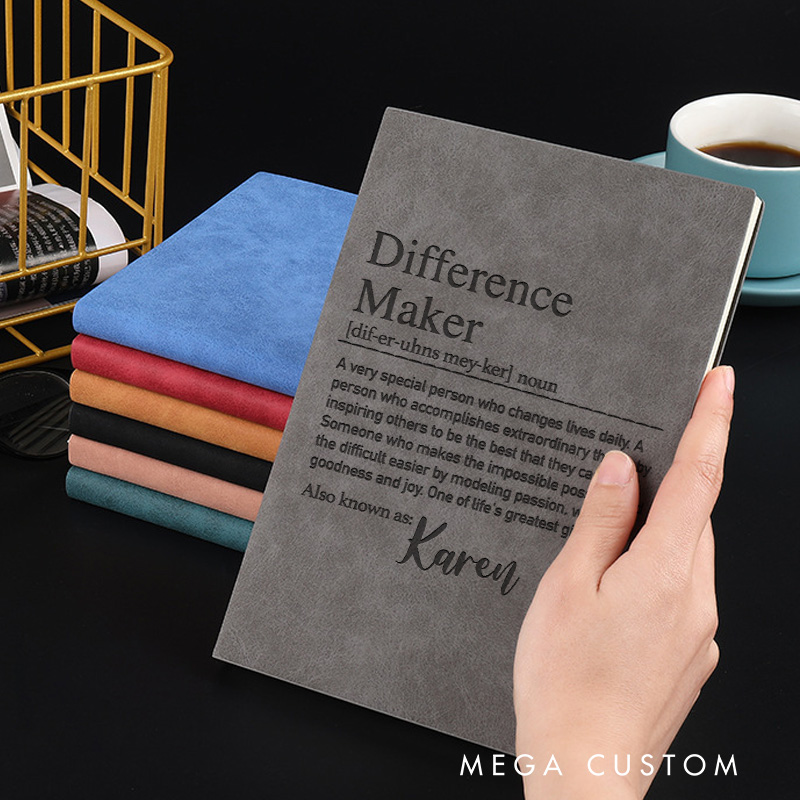 Personalized Difference Maker Journal Leather Reading Notebook with Name For Book Readers for Book Lover Gift Librarian Gift Reading Gift