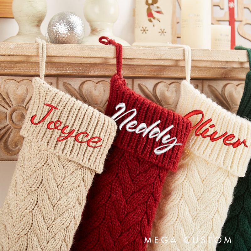 Personalized Knitted Christmas Stockings Monogram Family Christmas Stocking Gifts Embroidered Christmas Stocking