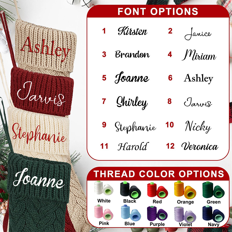 Personalized Knitted Christmas Stockings Monogram Family Christmas Stocking Gifts Embroidered Christmas Stockings