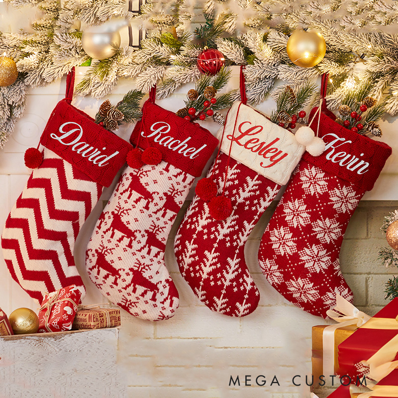 Personalized Family Christmas Stockings Embroidered Christmas Stocking Knitted Stockings with Name Monogram Stocking Holiday Decor Gift