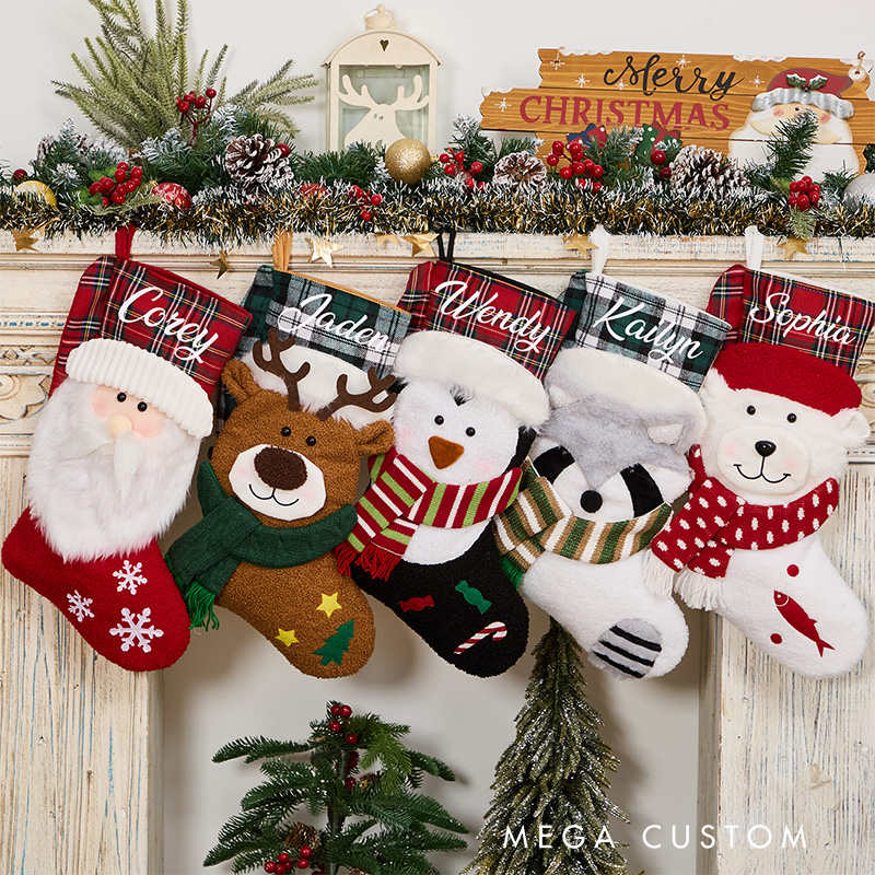 Personalized 3D Family Christmas Stocking with Name Embroidered Christmas Stocking with Name Monogram Stockings