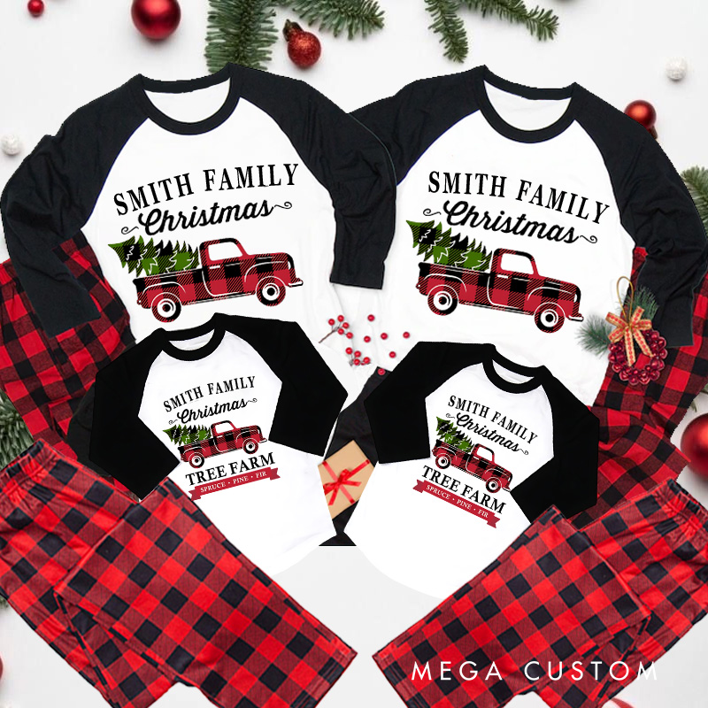 Personalized Vintage Truck Christmas Pajamas Plaid Family Christmas Pajamas Christmas Gift for Camping Hiking
