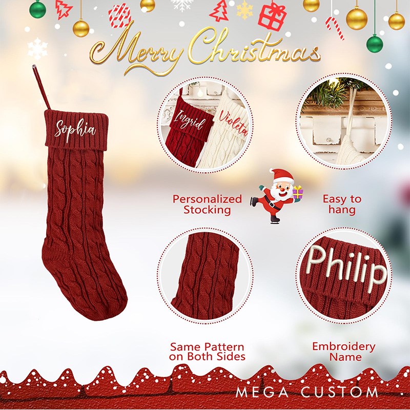 Personalized Family Christmas Stockings Embroidered Christmas Stocking Knitted Stockings with Name Monogram Stocking Holiday Decor Gift