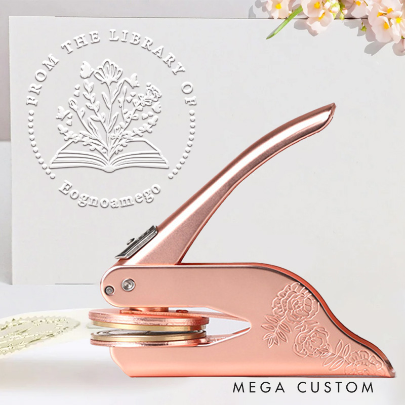 Personalized Book Flower Book Embosser Stamp Custom from the Library of Stamp with Name Library Embosser Stamp Book Lover Gift for Librarian