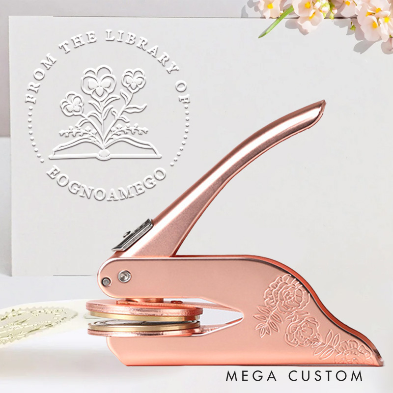 Personalized from the Library of Book Embosser Stamp Custom Flower Book Stamp with Name Library Embosser Book Lover Gift for Librarian