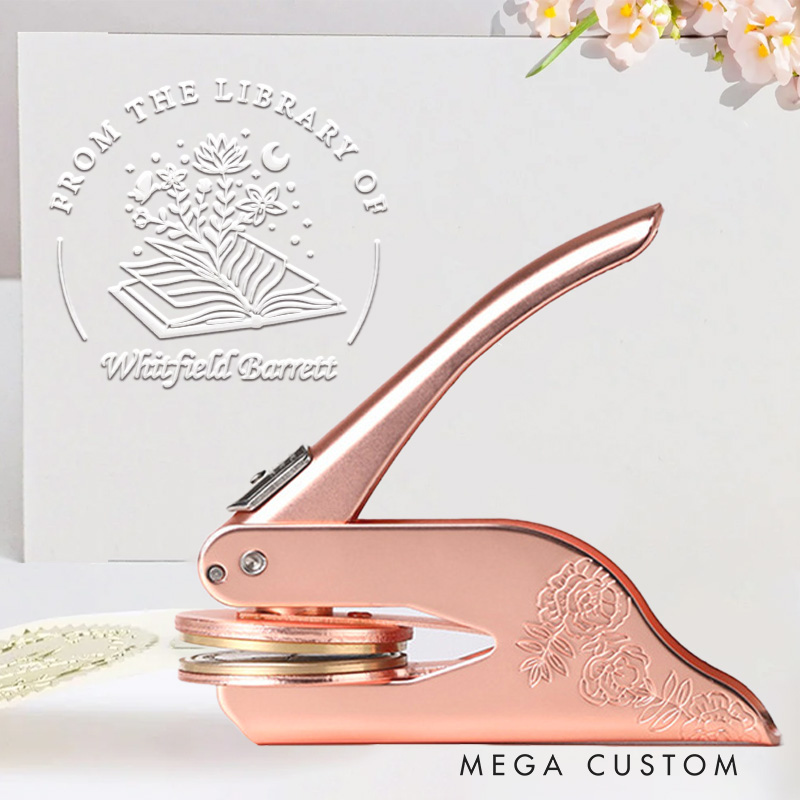 Personalized Flower Books Book Embosser Stamp Custom from the Library of Stamp with Name Library Embosser Book Lover Gift for Librarian