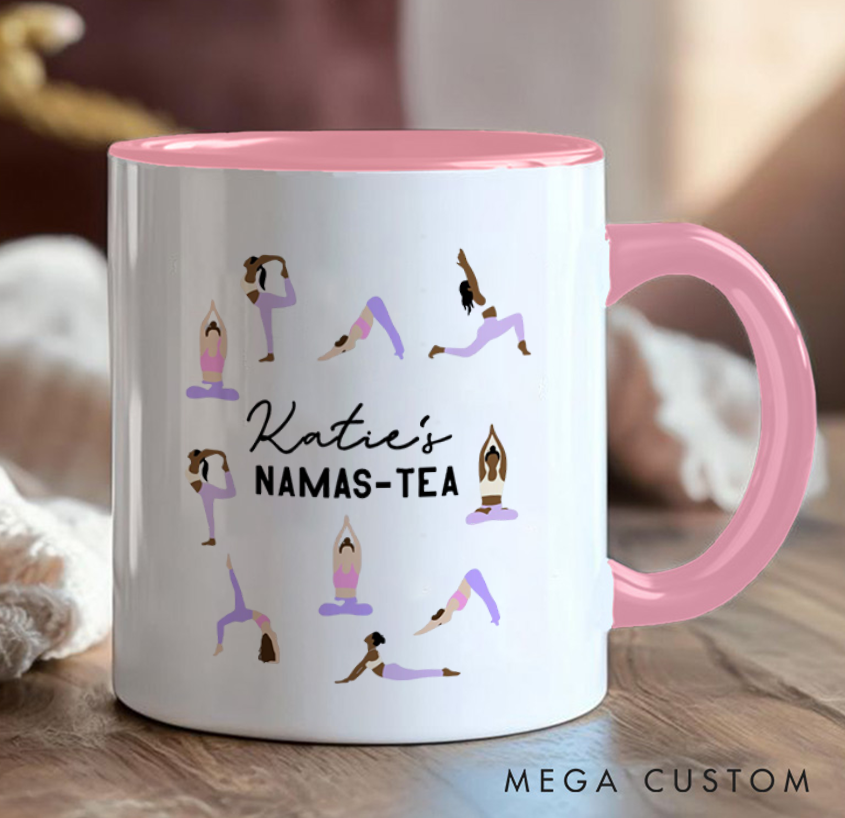 Personalized Yoga Mug with Namas-Tea Design Pilates Yoga Pose Mug Yogi Namaste Bag Perfect Gift for Yoga Lover