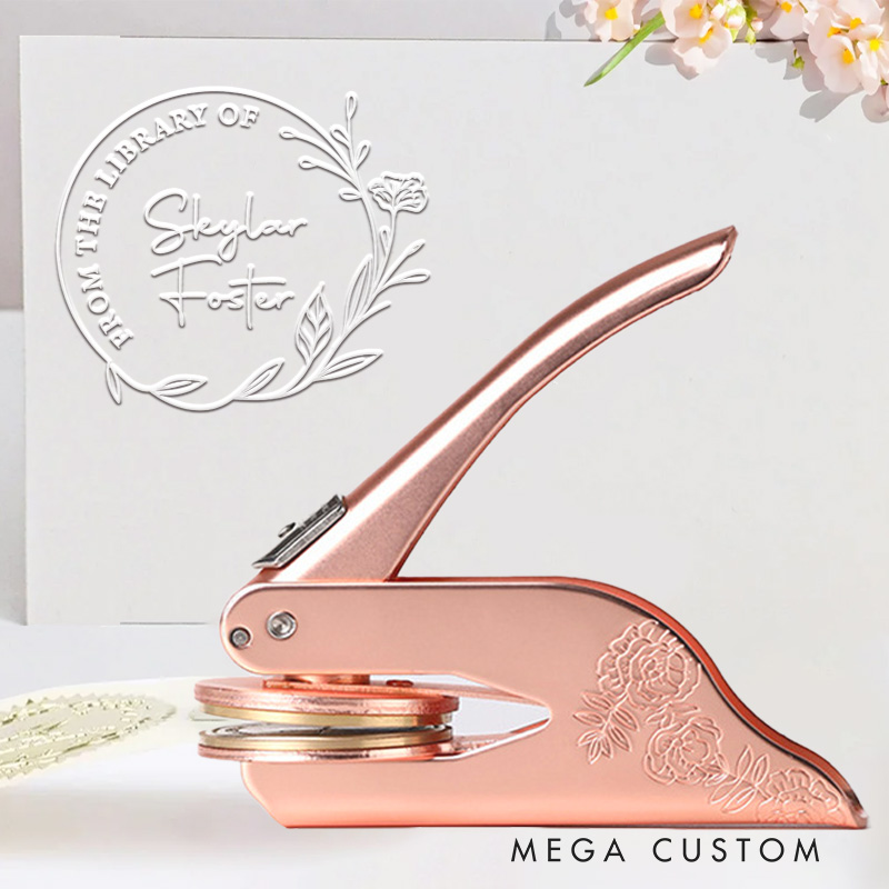 Personalized from the Library of Book Embosser Stamp Floral Wreath Stamp Library Embosser Bookish Stamp Book Lover Gift for Librarian