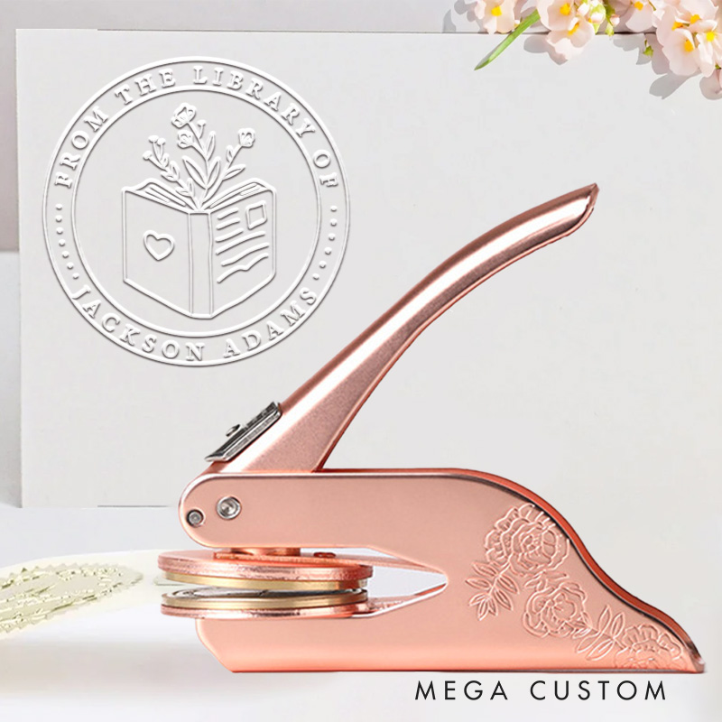 Personalized from the Library of Book Embosser Stamp Opened Flower Book Stamp Library Embosser with Name Bookish Gift Book Lover Gift for Librarian