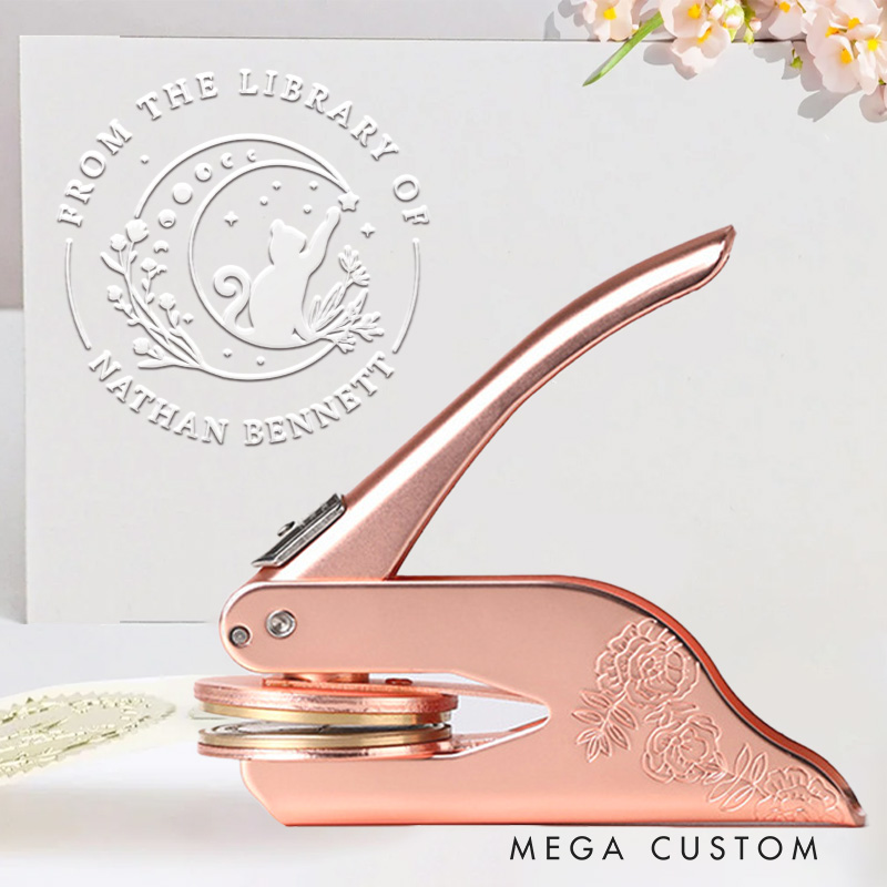 Personalized from the Library of Book Embosser Stamp Flower Moon and Cat Stamp Library Embosser with Name Bookish Stamp Book Lover Gift for Librarian