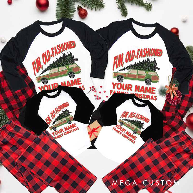Personalized Fun Old Fashioned Family Christmas Pajamas Customize with Your Name Family Pajamas Christmas Gift