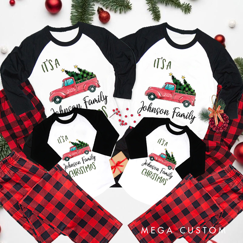 Personalized Matching Family Christmas Pajamas Vintage Truck Christmas Tee Pajamas Family Christmas Gift