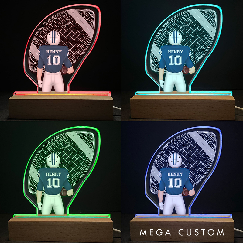 Personalized Football Player Acrylic LED Night Light with Custom Name, Number, Jersey, and Skin Tone Options