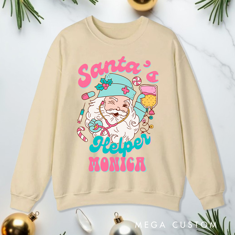 Personalized Nurse Sweatshirt Customized Santa's Helper Nurse Design Sweatshirt Nurse Christmas Gifts 