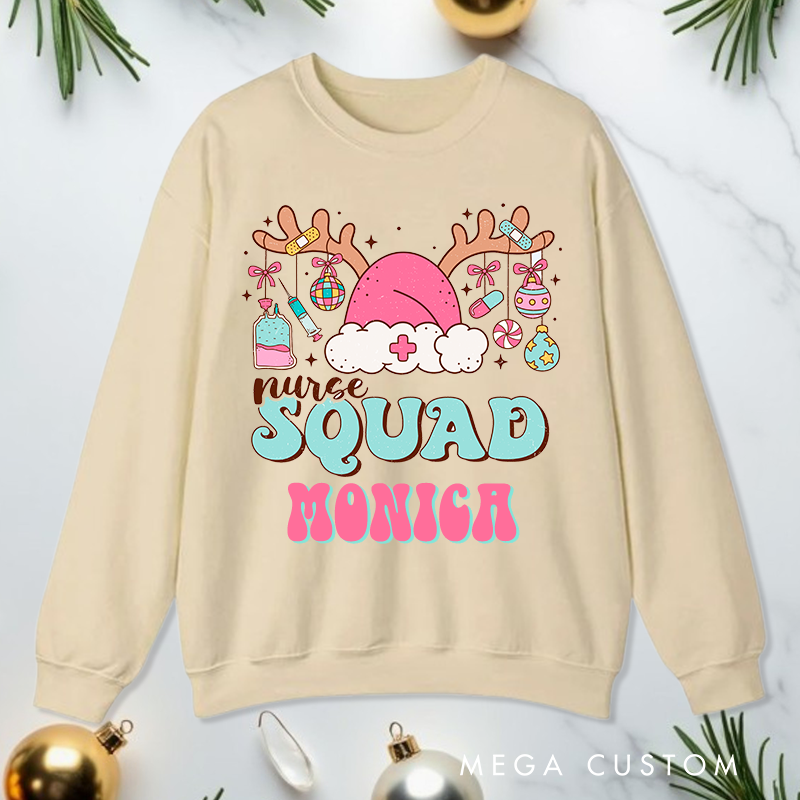 Personalized Nurse Sweatshirt Customized Nurse Squad Design Sweatshirt Nurse Christmas Gifts 