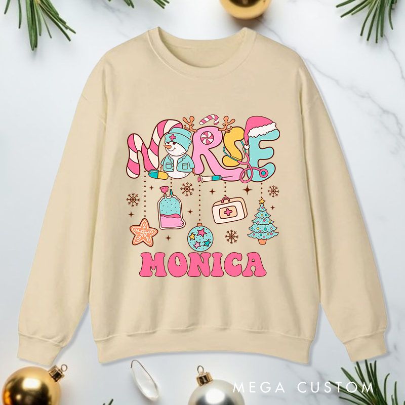 Personalized Nurse Sweatshirt Customized Festive Nurse Design Sweatshirt Nurse Christmas Gifts 