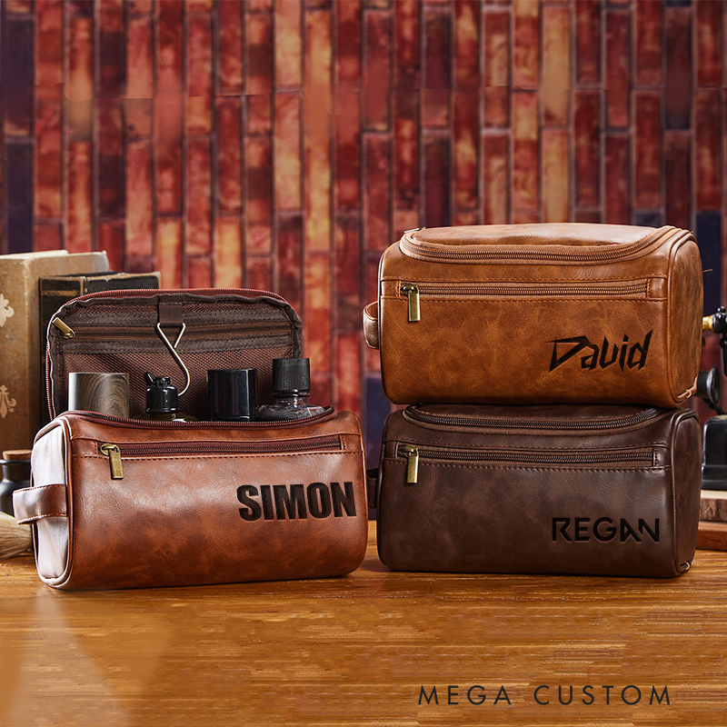 Personalized Game Inspired Leather Dopp Kit Gamer Mens Leather Toiletry Bag Engraved Dopp Bag Gift For Men