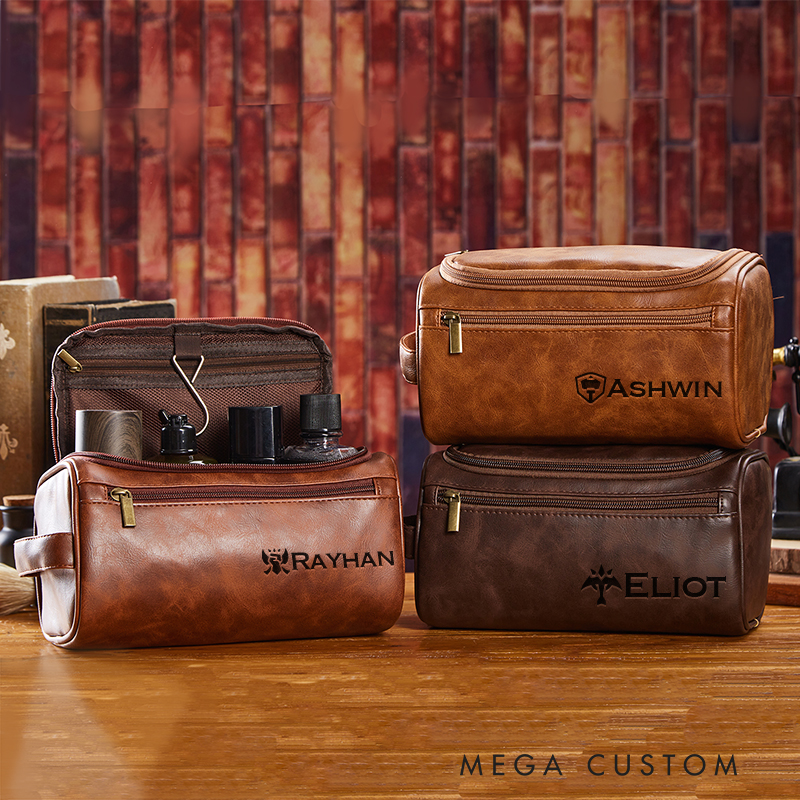 Personalized Warcraft Game Inspired Leather Dopp Kit Gamer Mens Leather Toiletry Bag Engraved Dopp Bag Gift For Men