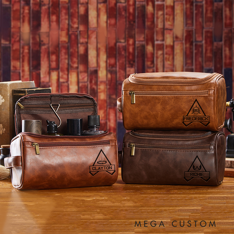 Personalized Battle Royal Game Inspired Leather Dopp Kit Gamer Mens Leather Toiletry Bag Engraved Dopp Bag Gift For Men