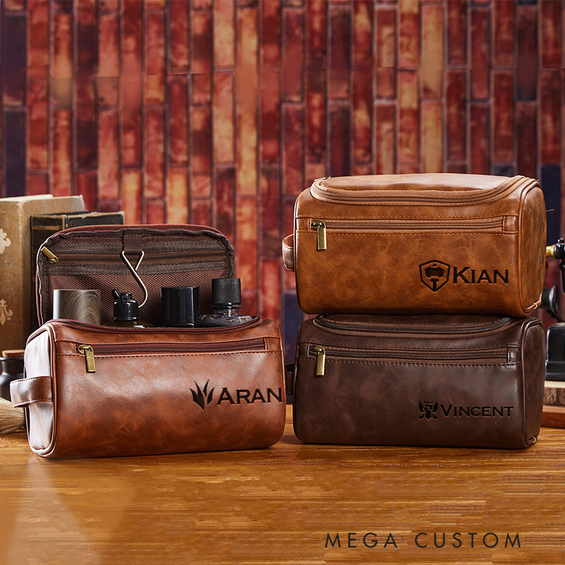 Personalized Classic MOBA Game Inspired Leather Dopp Kit Gamer Mens Leather Toiletry Bag Engraved Dopp Bag Gift For Men