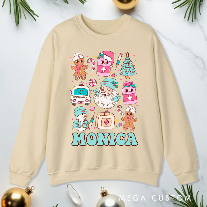 Personalized Nurse Sweatshirt Customized Festive Nurse Collage Design Sweatshirt Nurse Christmas Gifts 