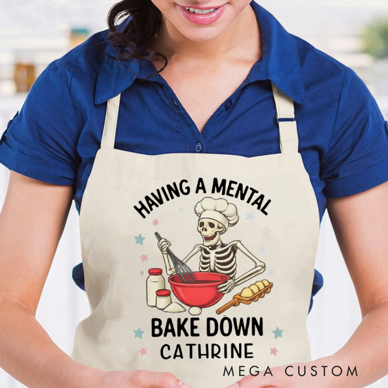 Personalized Having a Mental Bake Down Aprons  Skeleton Baking Apron with Name Halloween Baker Apron for Baking Lover Gift