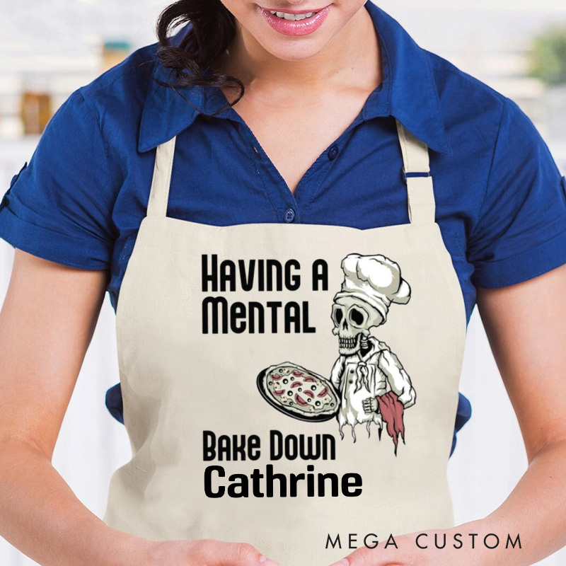 Personalized Having a Mental Bake Down Apron Halloween Skeleton Baker Apron with Name Halloween Baking Apron for Baking Lover Gift
