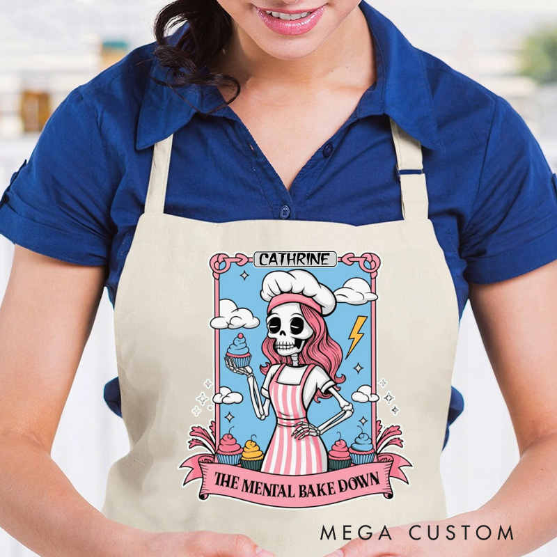 Personalized the Mental Bake Down Apron Custom Skeleton Apron with Name Halloween Spooky Baking Apron for Baking Lover Gift
