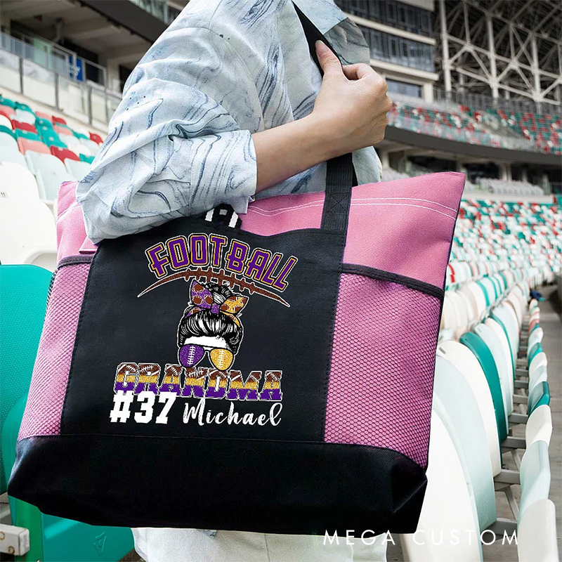 Personalized Football Grandma Tote Bag with Custom Name and Number