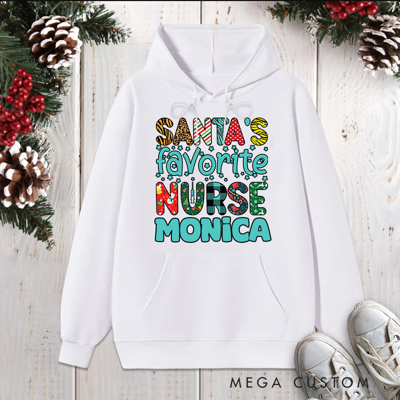 Personalized Hoodies for Nurse Customized Santa's Favorite Nurse Design Hoodies Xmax Gift