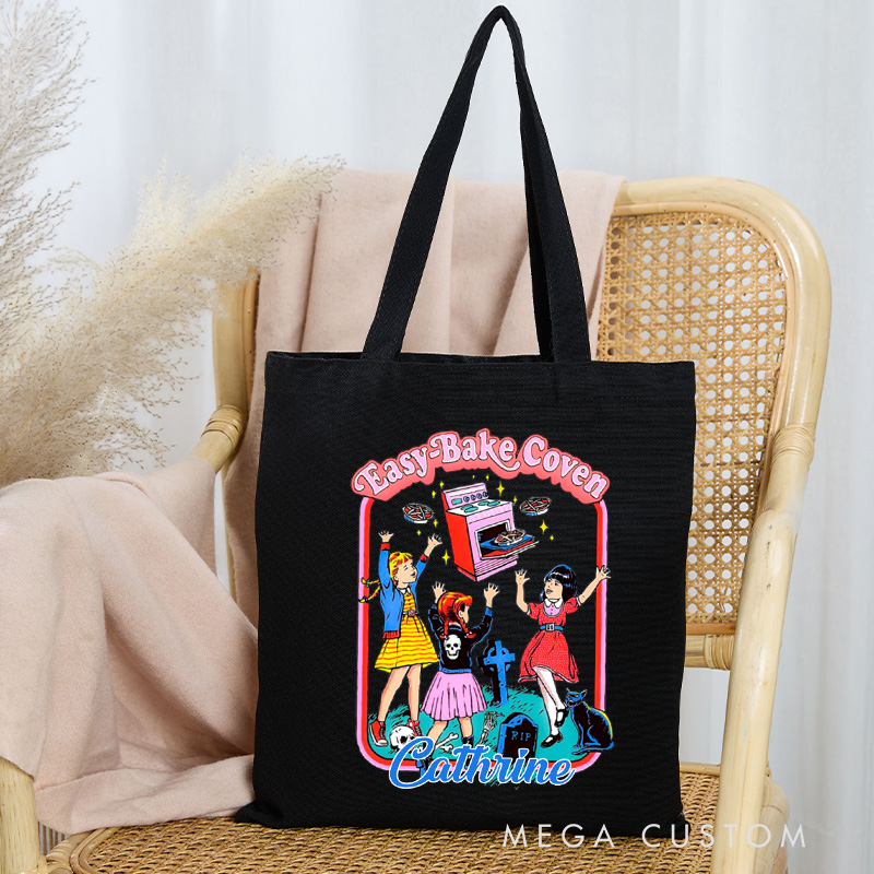 Personalized Easy Bake Coven Tote Bag Custom Trick or Treat Canvas Bag with Name Spooky Baking Tote for Baking Lover Gift