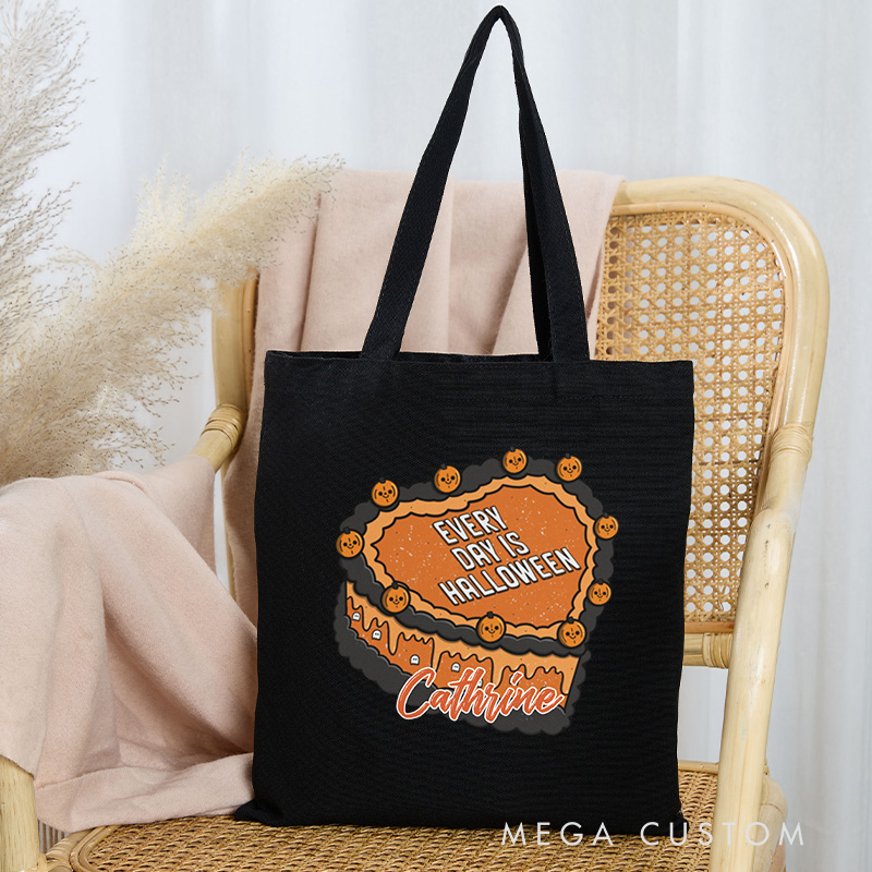Personalized Every Day is Halloween Tote Bag Custom Pumpkin Cake Bag with Name Spooky Baking Tote for Baking Lover Gift