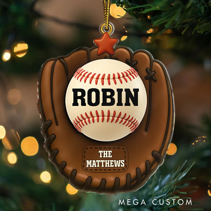 Personalized Acrylic Baseball Glove Christmas Ornament with Family Names