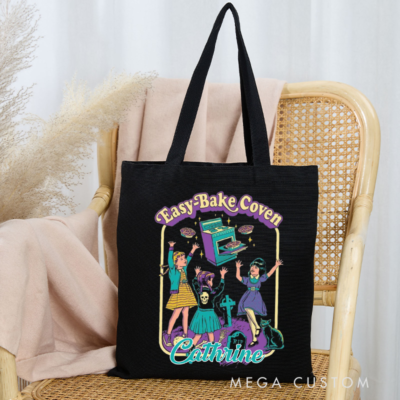 Personalized Easy-Bake Coven Tote Bag Custom Witchy Halloween Bag with Name Baking Tote for Baking Lover Gift