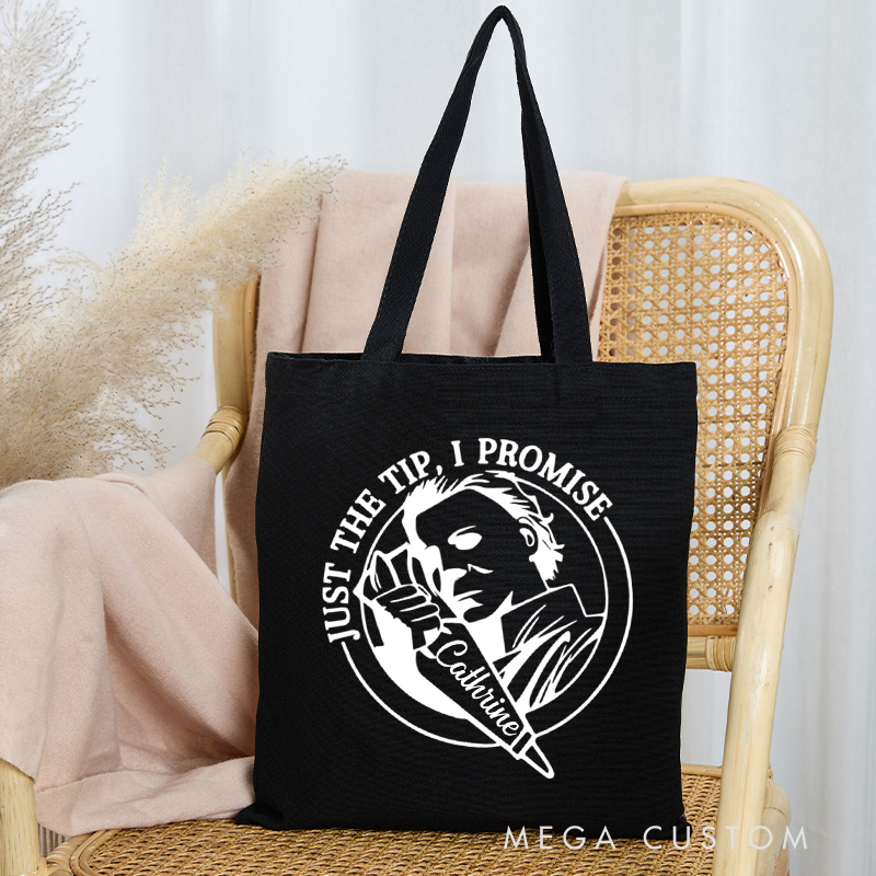 Personalized Just the Tip I Promise Tote Bag Custom Halloween Baking Bag with Name Spooky Baking Baker for Baking Lover Gift