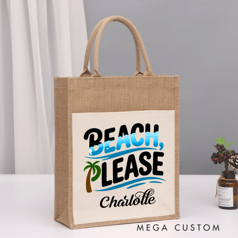 Personalized Beach Please Tote Bag Gift for Traveling Lovers Beach Vacation Gift Jute Bag for Her