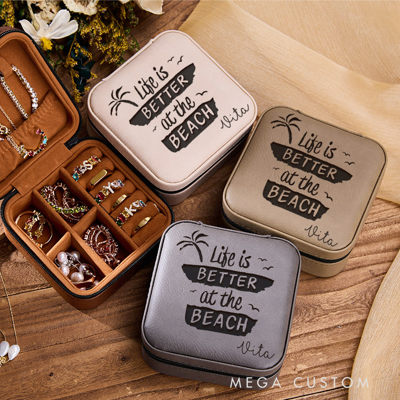 Personalized Life is Better at the Beach Jewelry Box for Traveling Lovers Travel Jewelry Box Leather Jewelry Case