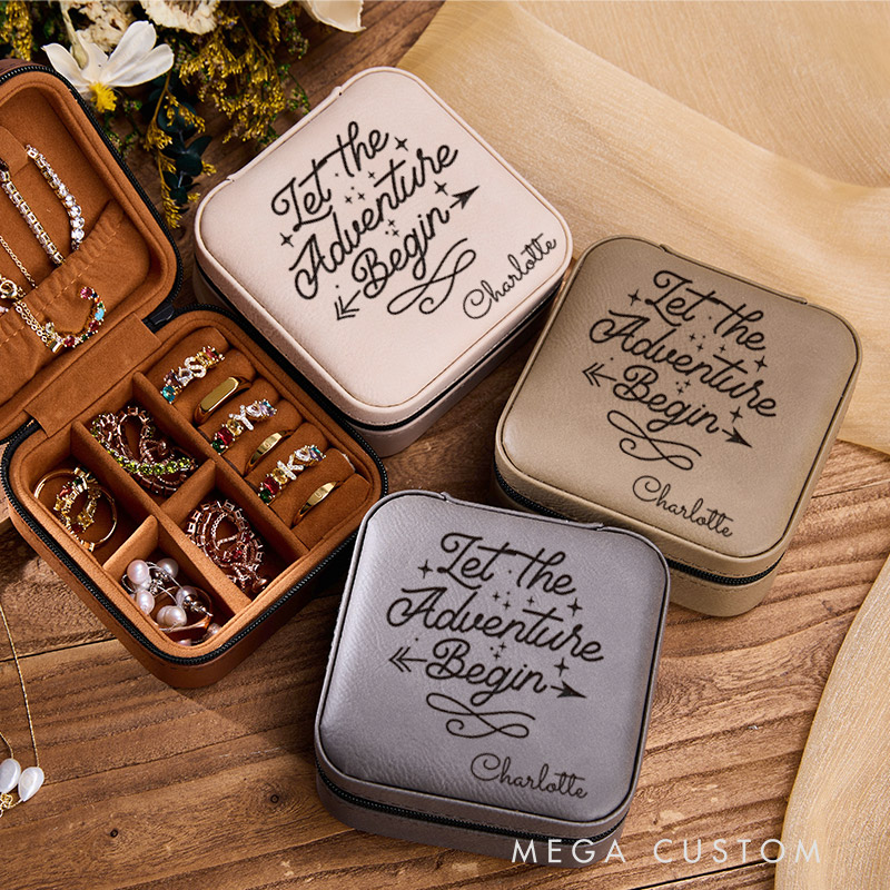 Personalized Let the Adventure Begin Jewelry Box for Traveling Lovers Travel Jewelry Box Leather Jewelry Case