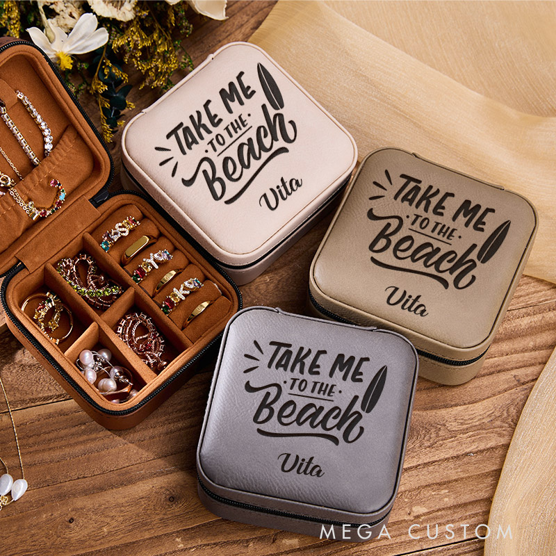Personalized Take Me to the Beach Jewelry Box for Traveling Lovers Travel Jewelry Box Leather Jewelry Case