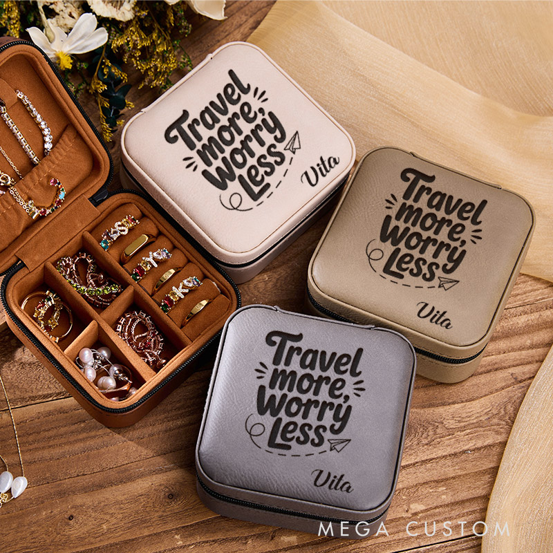 Personalized Travel More Worry Less Jewelry Box for Traveling Lovers Travel Jewelry Box Leather Jewelry Case