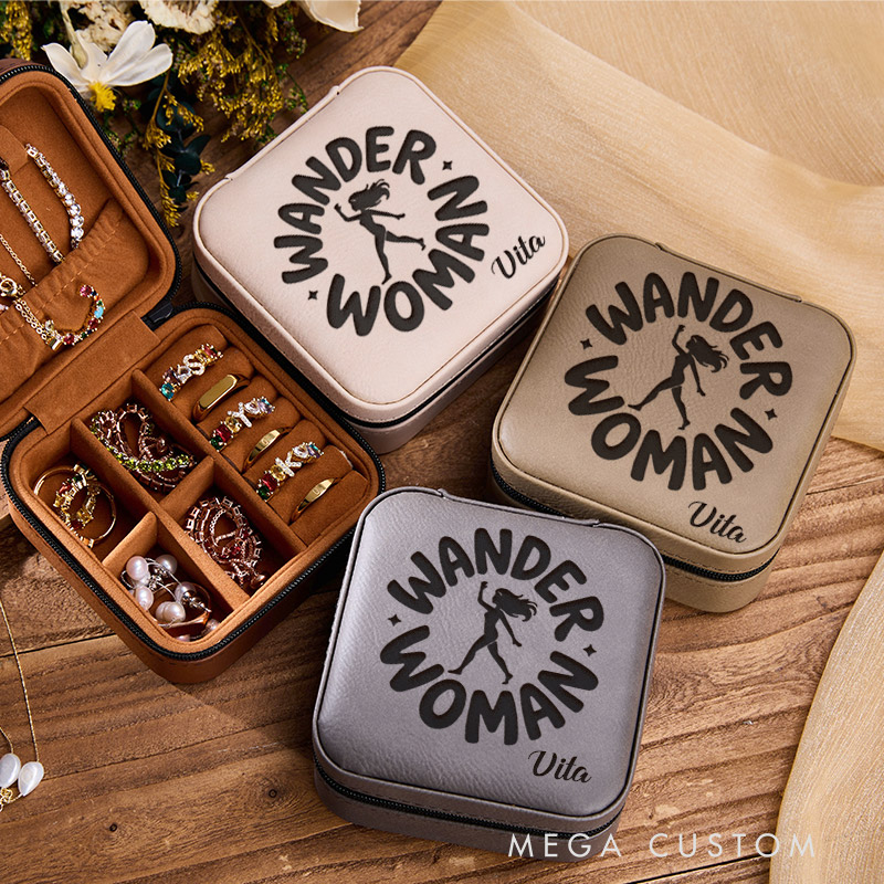 Personalized Wander Woman Jewelry Box for Traveling Lovers Travel Jewelry Box Leather Jewelry Case