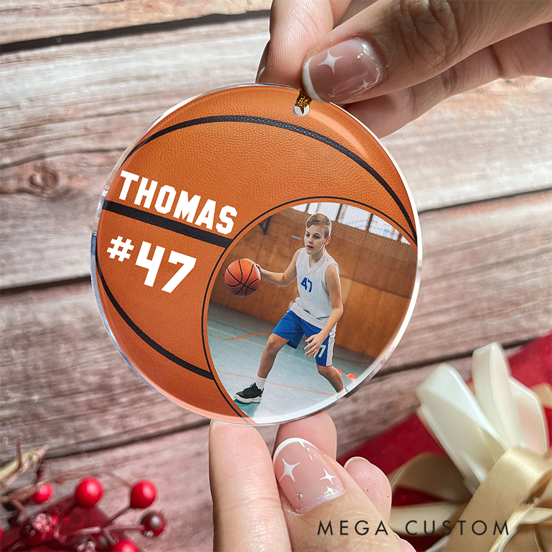 Personalized Basketball Ornament with Custom Photo, Name, and Number