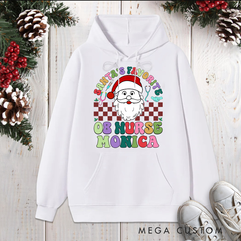 Personalized Hoodies for Nurse Customized Santa's Favorite OB Nurse Design Hoodies Xmax Gift