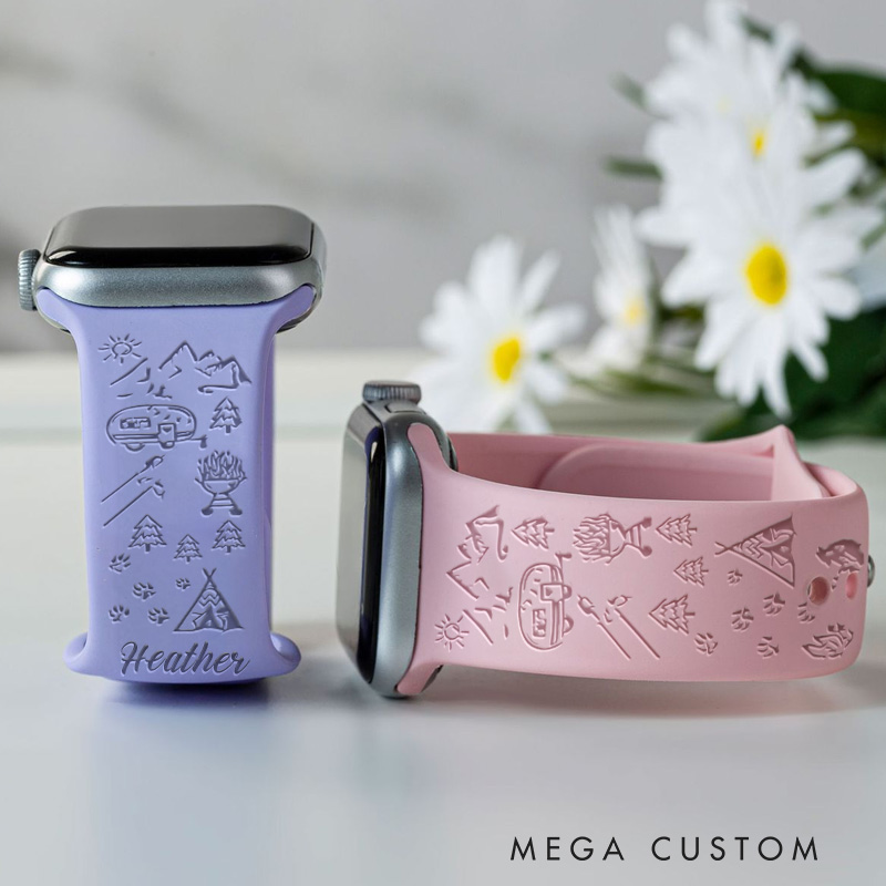 Personalized Camping Adventure Watch Band with Name for Apple Watch Outdoors Lover Watch Band Gift Nature Hiking Lover