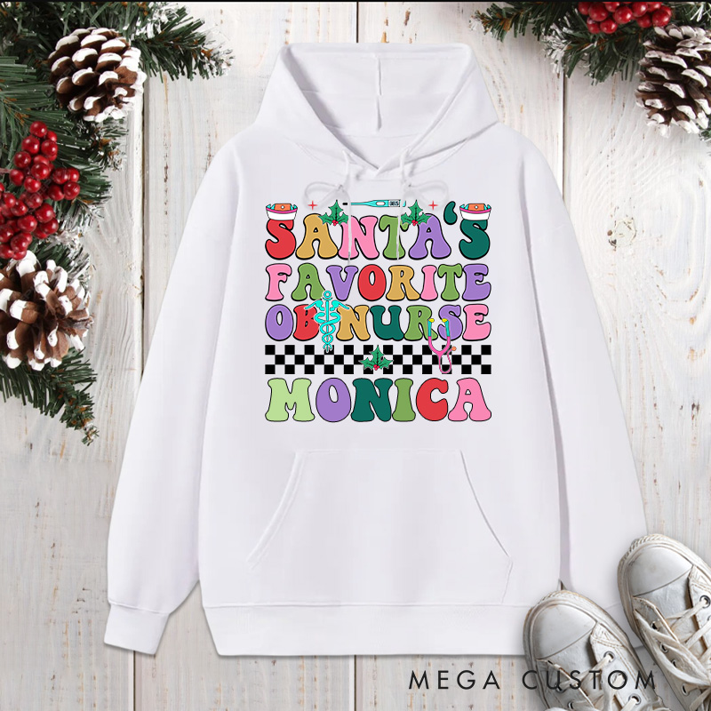 Personalized Hoodies for Nurse Customized Santa's Favorite OB Nurse Design Hoodies Xmax Gift