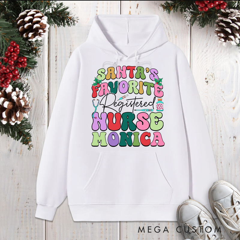 Personalized Hoodies for Nurse Customized Santa's Favorite Registered Nurse Design Hoodies Xmax Gift