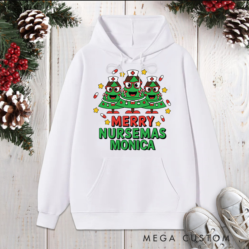 Personalized Hoodies for Nurse Customized Merry Nursemas Design Hoodies Xmax Gift